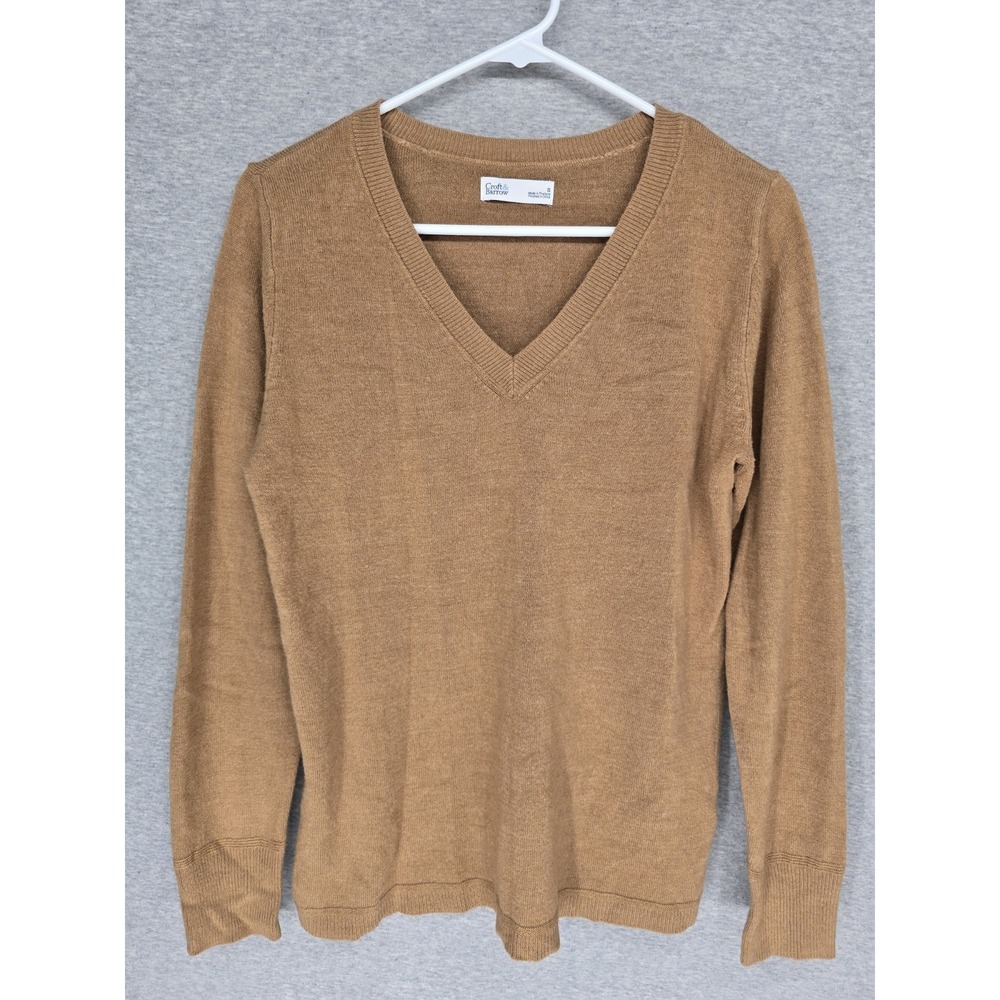 Croft & Barrow Tan Long Sleeve V-Neck Knit Sweater Size Small Buttery Soft